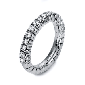 Memoire halb Ring 4er-Krappe 18kt Weißgold Flex-Band, variabel, rhodinier mit 0,75ct Diamanten