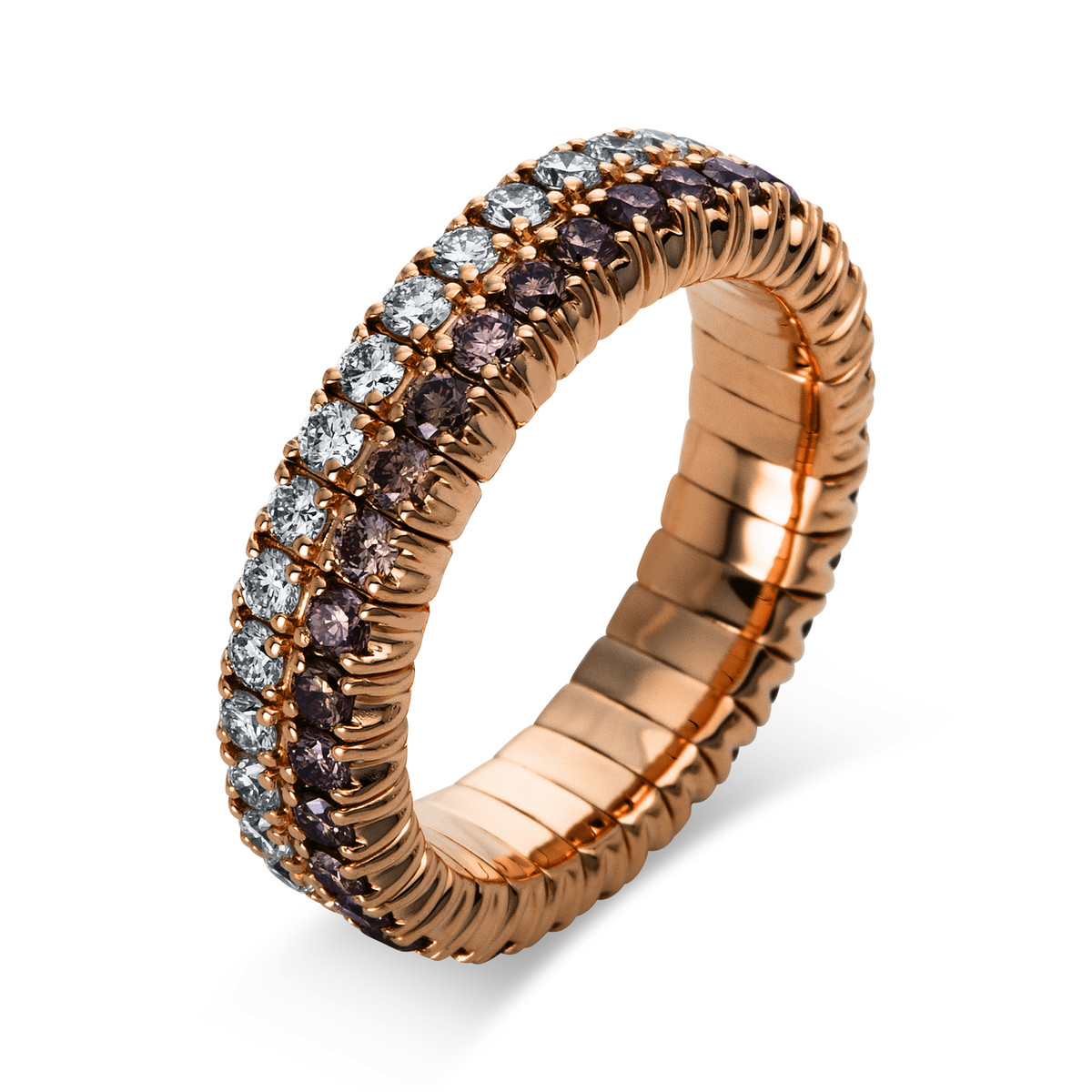 Infinity Memoire Ring 4er-Krappe 18kt Rotgold Flex-Band, variabel mit 1,97ct Diamanten