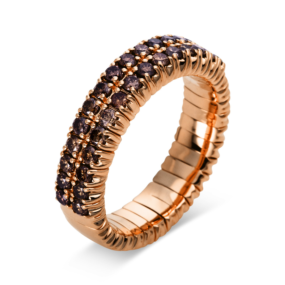 Pavé Ring 4er-Krappe 18kt Rotgold Flex-Band, variabel mit 0,92ct Diamanten