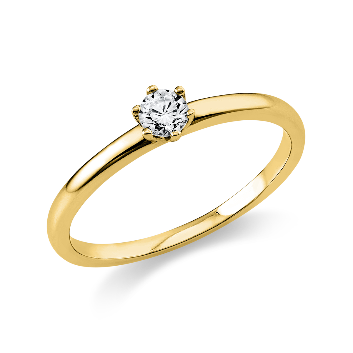 Solitaire Ring 6er-Krappe 14kt Gelbgold mit 0,15ct Diamanten