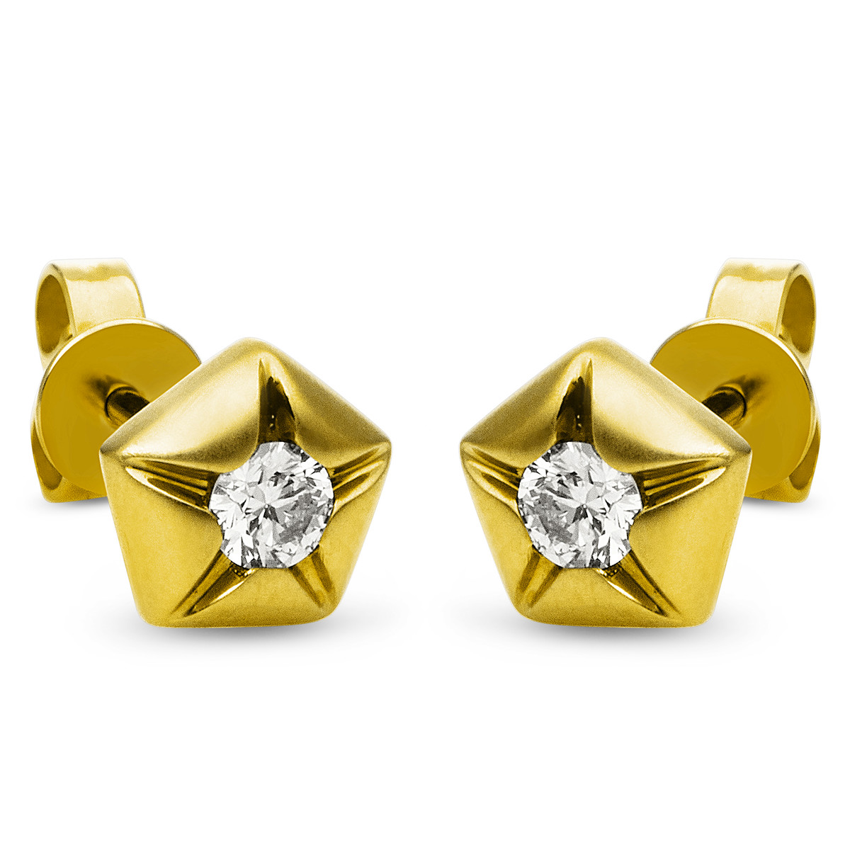Solitaire Ohrstecker  18kt Gelbgold mattiert mit 0,20ct Diamanten