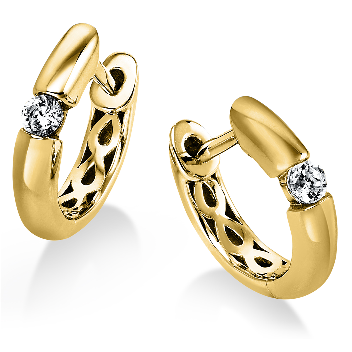 Solitaire Creolen  14kt Gelbgold mit 0,10ct Diamanten