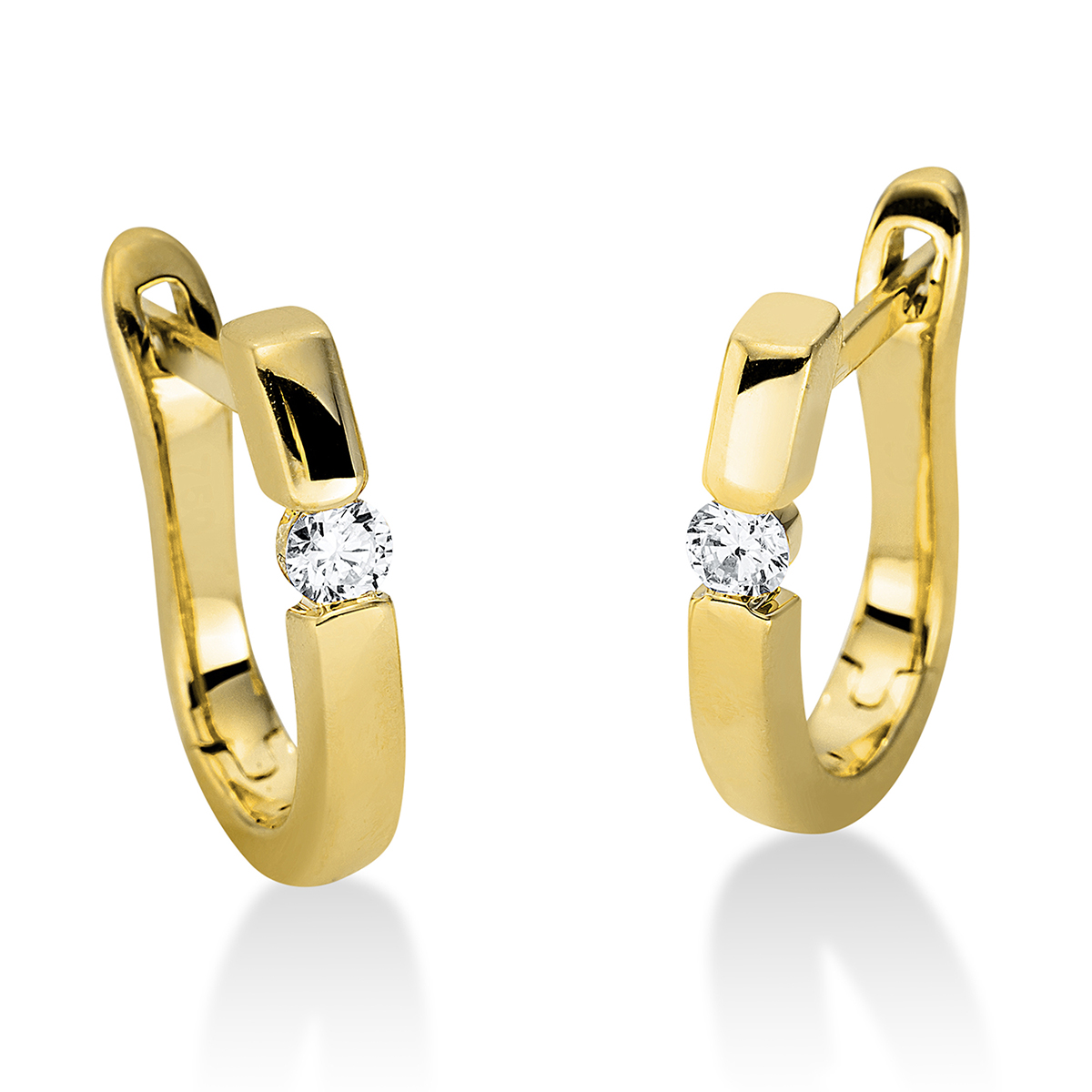 Solitaire Creolen  18kt Gelbgold mit 0,10ct Diamanten
