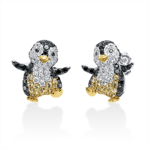 Ohrstecker 18 kt WG+GG Pinguin, Fassung schwarz rhodiniert