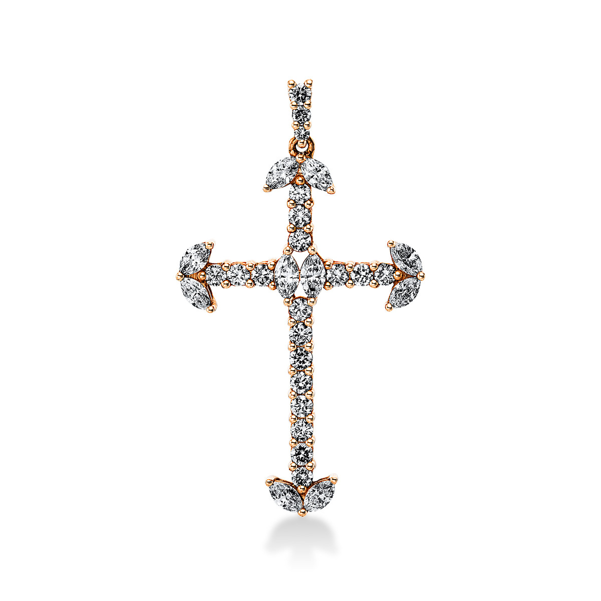 Anhänger 18 kt RG Kreuz, Fassung rhodiniert