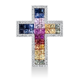 Anhänger 18 kt RG Kreuz, Fassung rhodiniert