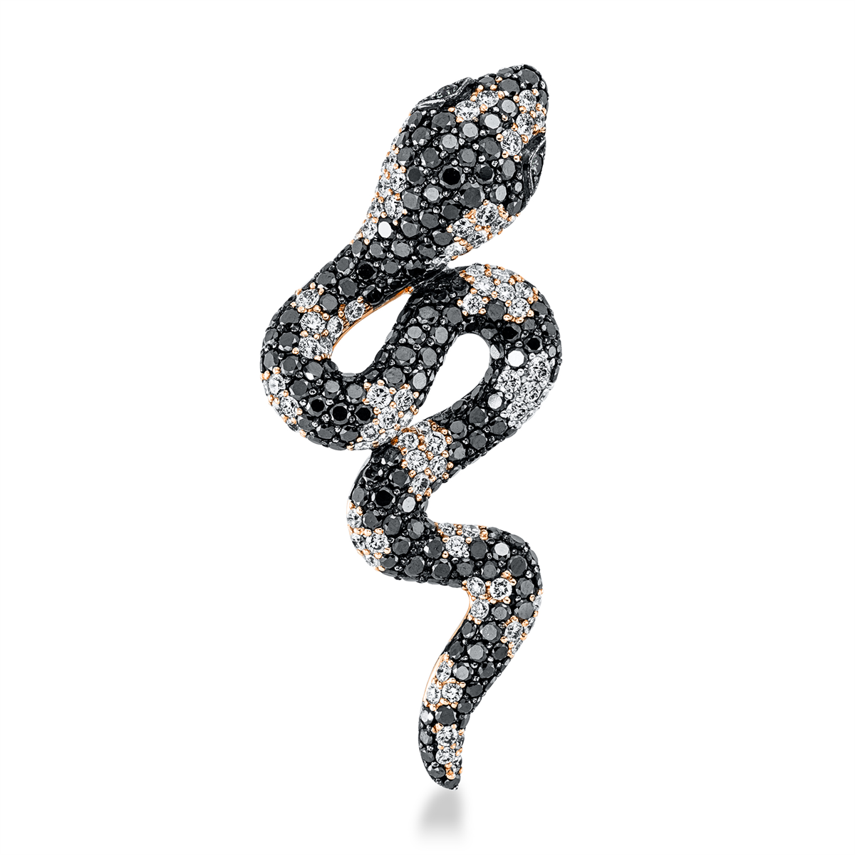 Anhänger 18 kt RG Schlange, Fassung teils schwarz rhodinie