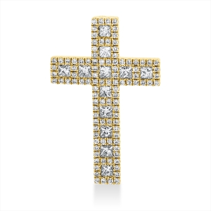 Anhänger 18 kt GG Kreuz, Fassung rhodiniert