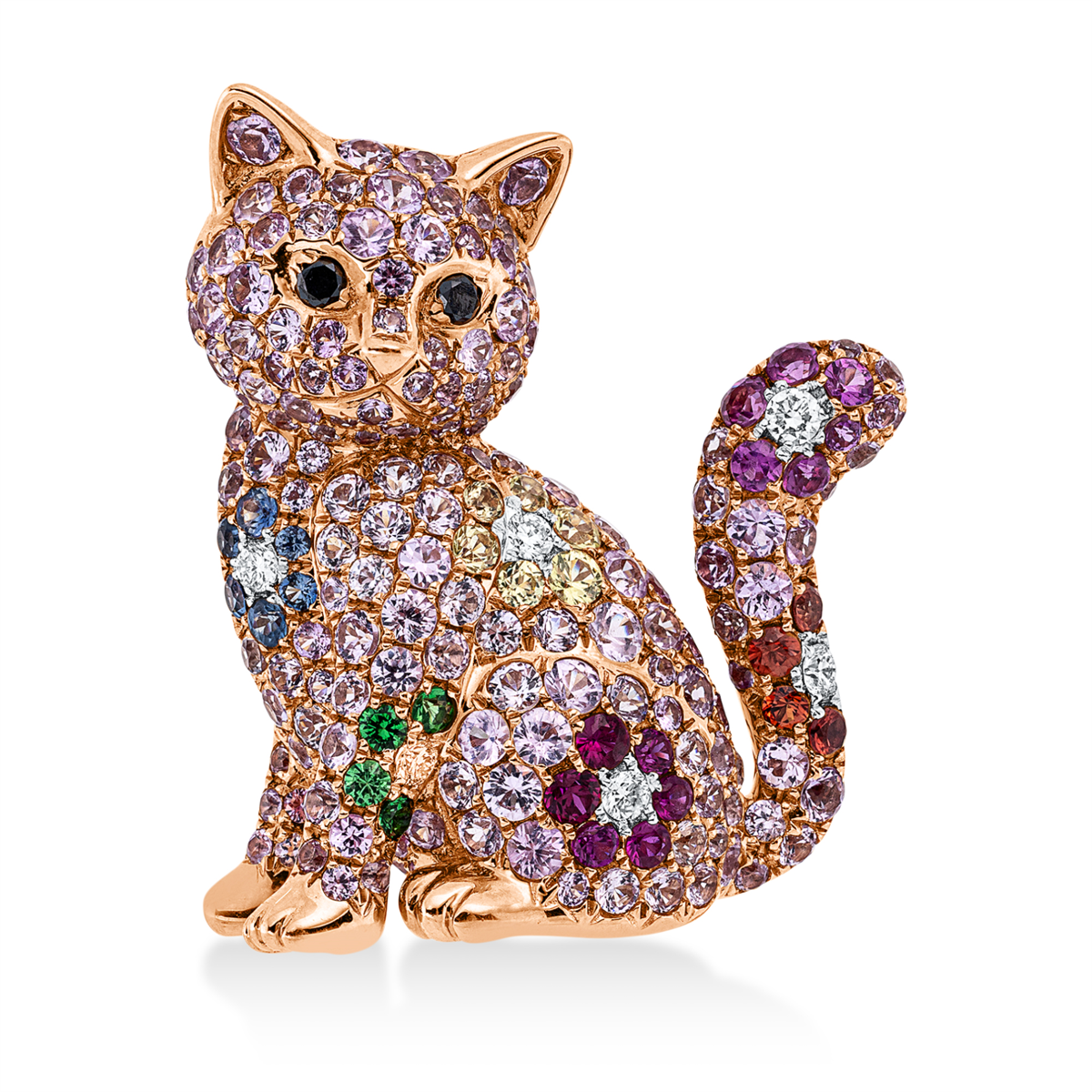 Brosche 18 kt RG+WG Katze