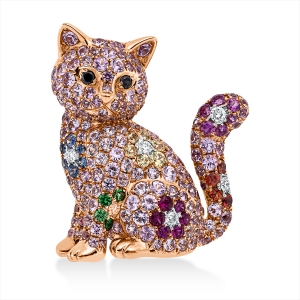 Brosche 18 kt RG+WG Katze