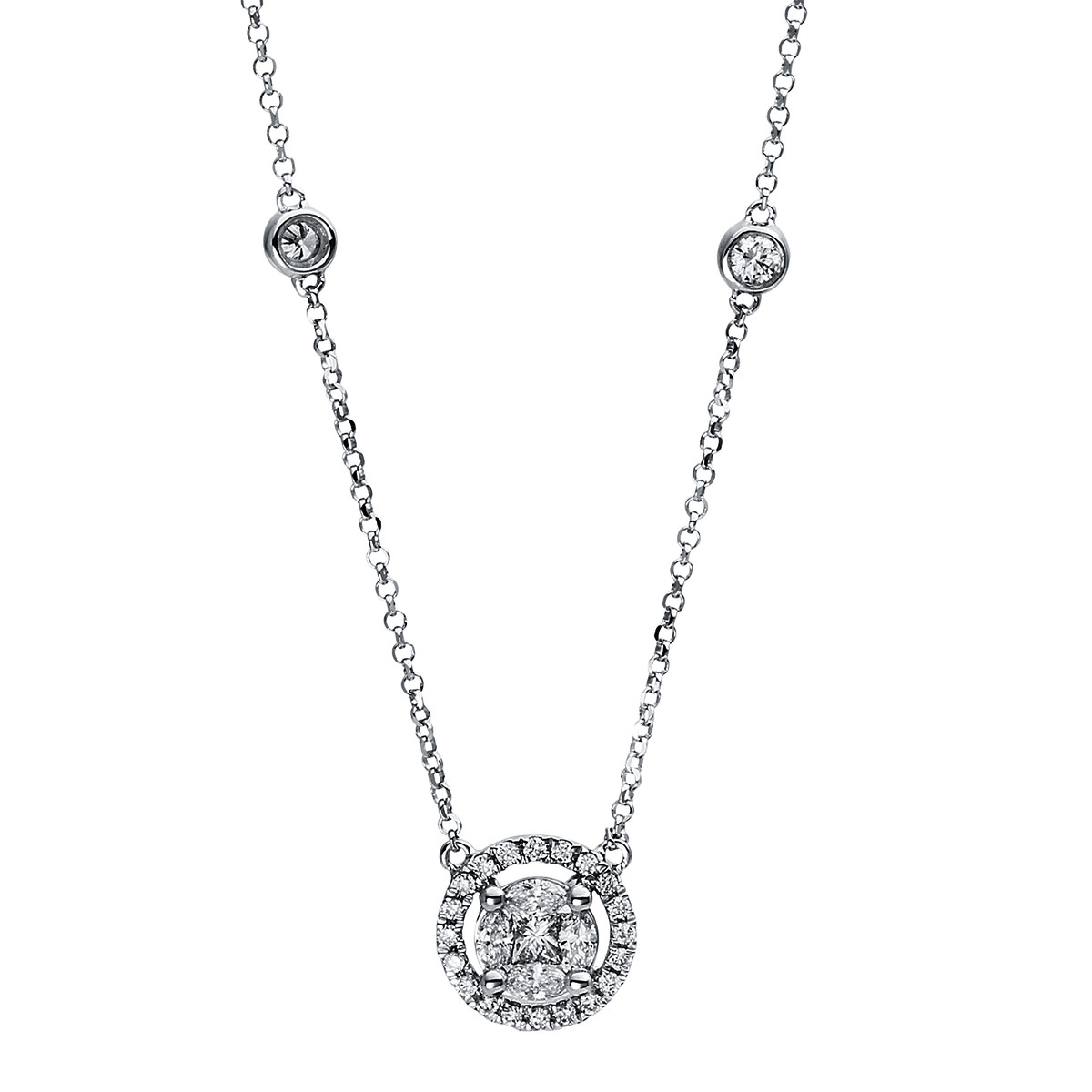 Collier 18 kt WG, mit ZÖ 40,5 cm + 38 cm