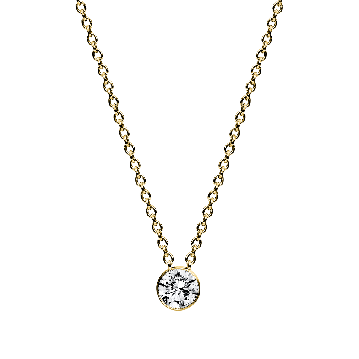 Solitaire Collier Zarge 14kt Gelbgold mit 0,15ct Diamanten