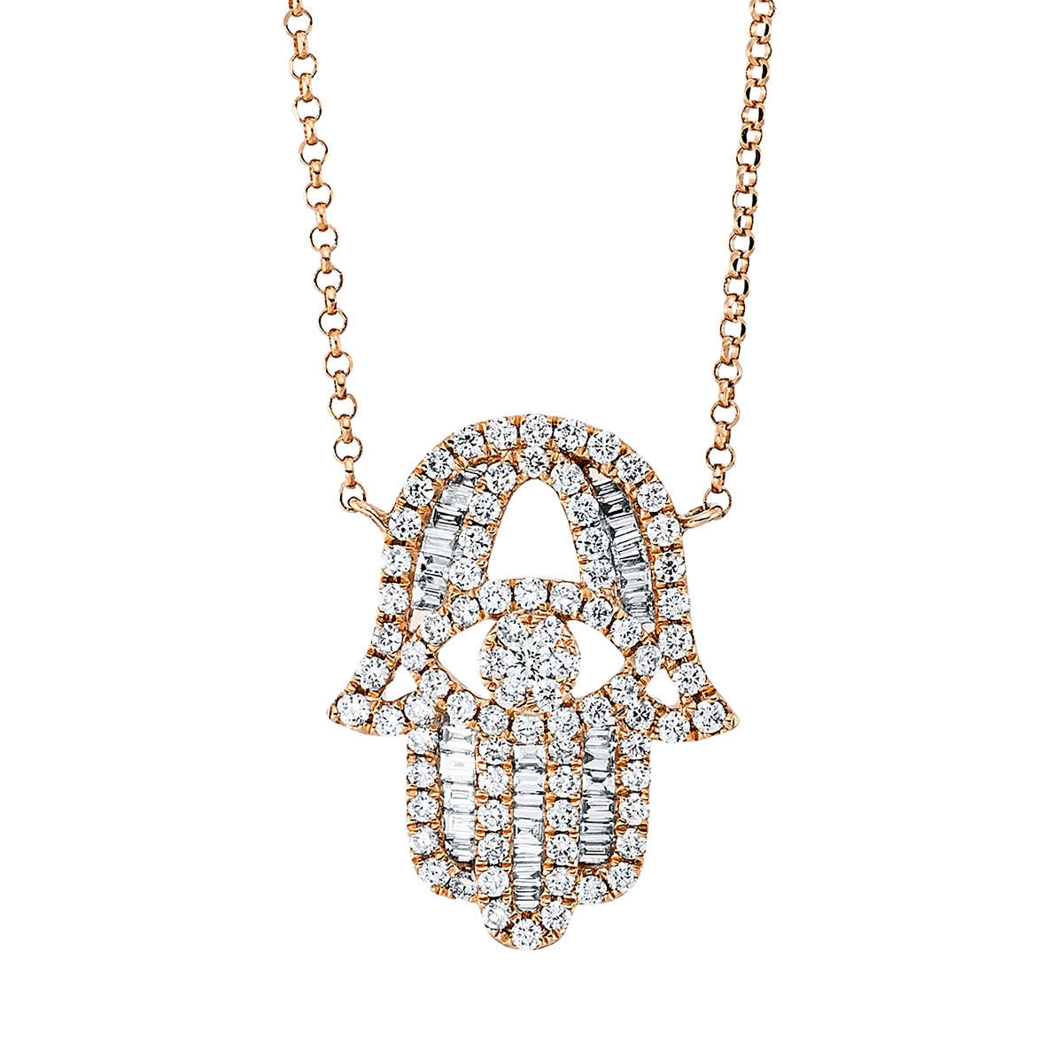 Collier 18 kt RG Hamsa, mit ZÖ 38 cm + 41 cm