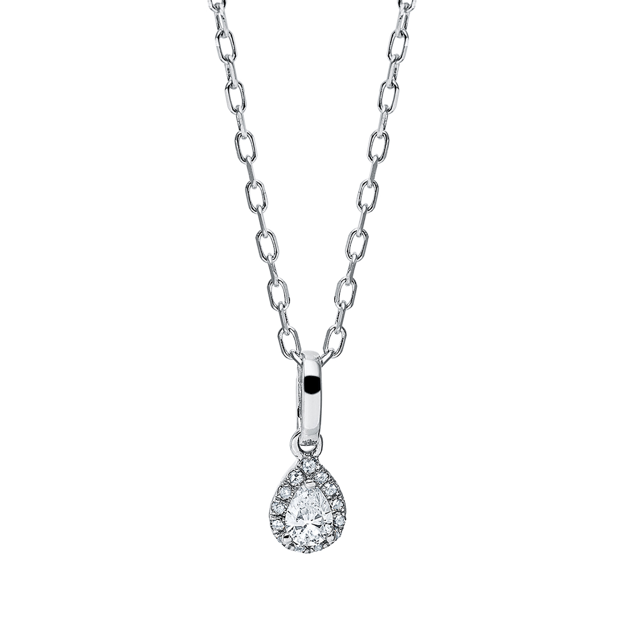 Collier 18 kt WG Tropfen, mit ZÖ 40 cm + 43 cm