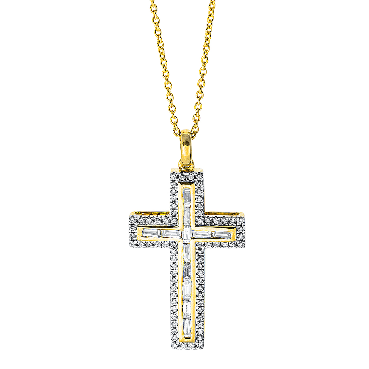 Collier 18 kt GG Kreuz, Fassung rhodiniert, mit Öse