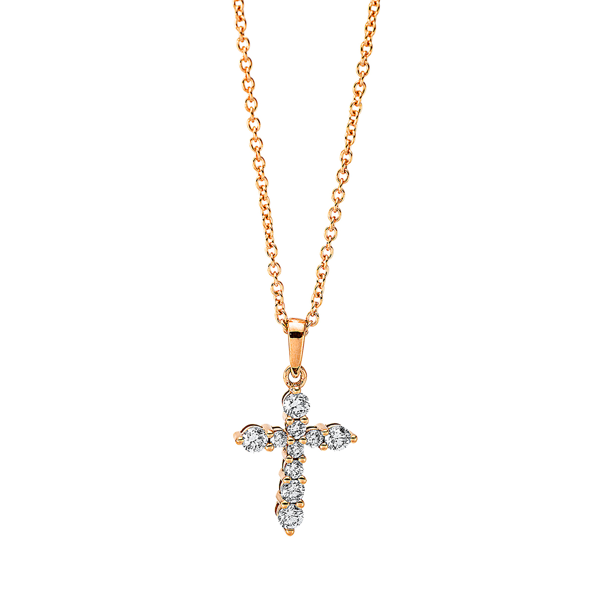 Collier 18 kt RG Kreuz, mit ZÖ 40 cm + 42.5 cm