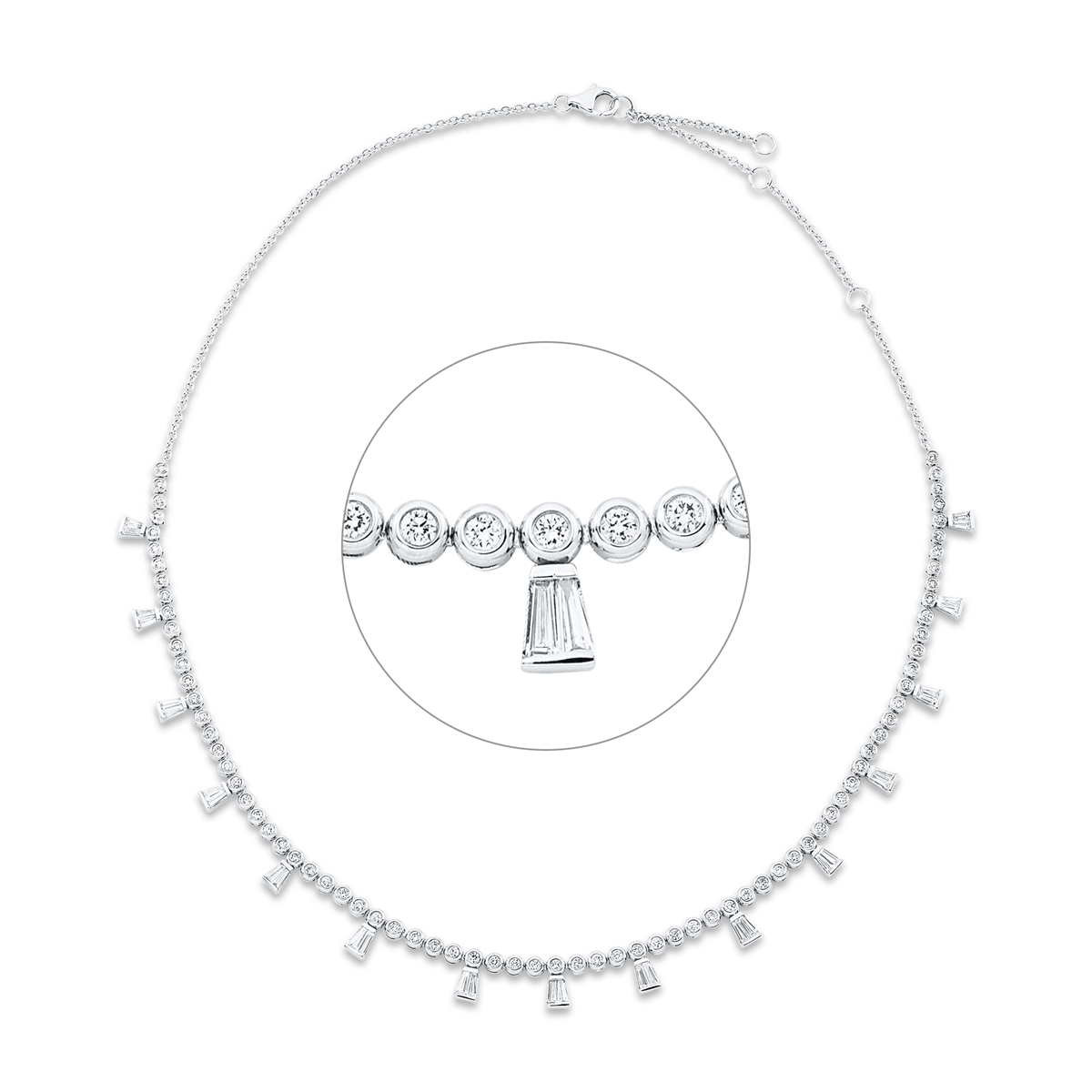 Collier 18 kt WG, mit ZÖ 35,5 + 38 + 40,6 cm