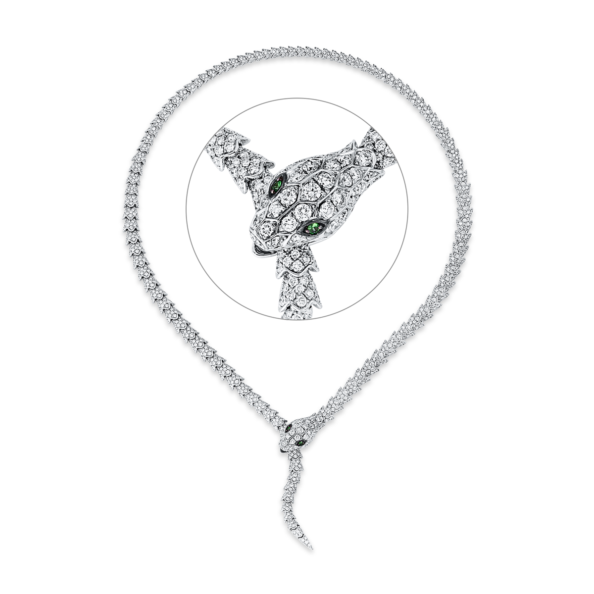 Collier 18 kt WG Schlange, Fassung schwarz rhodiniert