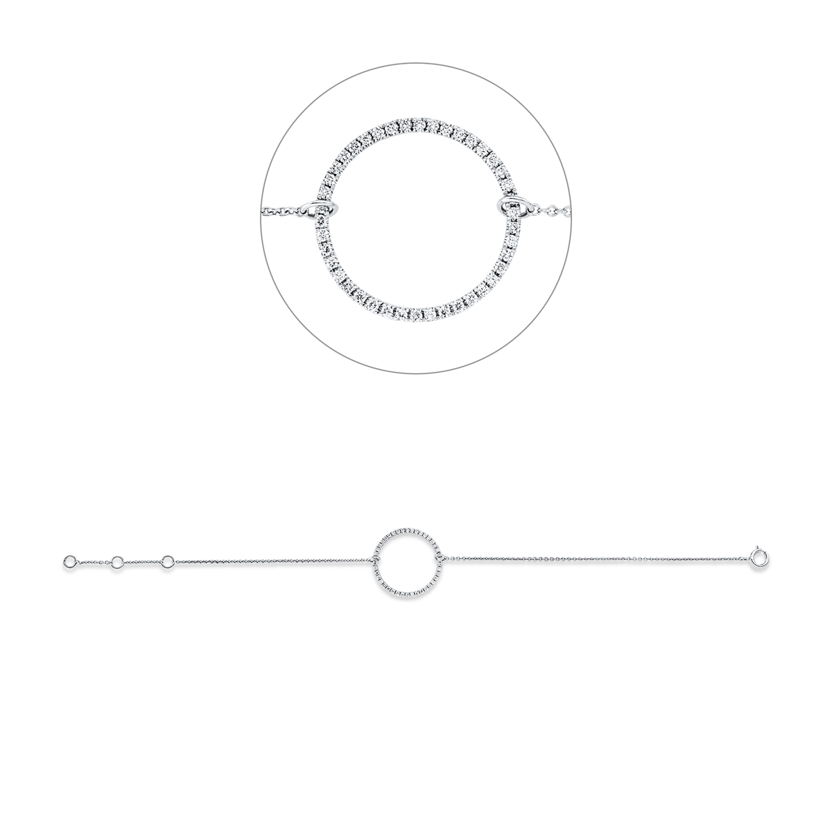 Armband 18 kt WG Kreis, mit ZÖ 15,2 cm + 16,5 cm