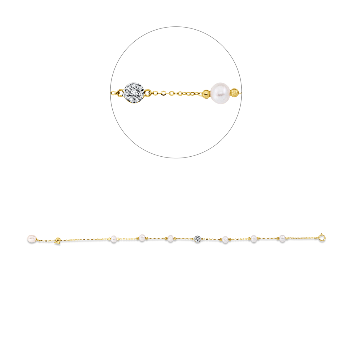 Armband  18kt Gelbgold mit ZÖ 17 cm, Fassung rhod. mit 0,08ct Diamanten
