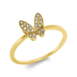 Pavé Ring  18kt Gelbgold  Schmetterling mit 0,08ct Diamanten