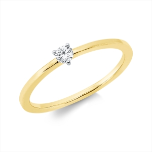 Solitaire Ring  18kt Gelbgold Fassung rhodiniert mit 0,09ct Diamanten