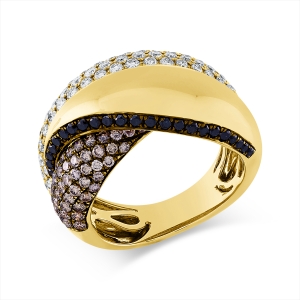 Pavé Ring  18kt Gelbgold Fassung schwarz rhodiniert mit 1,90ct Diamanten