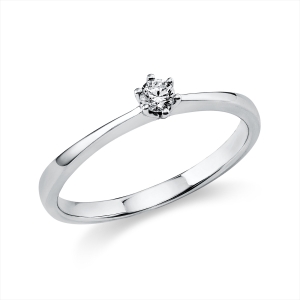 Solitaire Ring 6er-Krappe 18kt Weißgold mit 0,10ct Diamanten