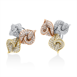 Pavé Ohrschmuck  18kt Weißgold / Gelbgold / Rotgold  Lilien mit 4,80ct Diamanten