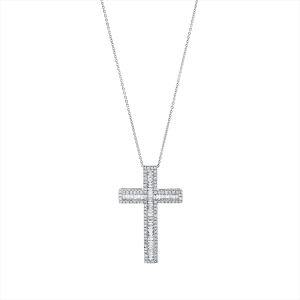 Collier 18 kt WG Kreuz, mit ZÖ 45,7 cm + 48,2 cm