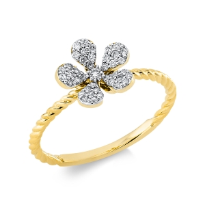 Ring  18kt Gelbgold Fassung rhodiniert Blume mit 0,20ct Diamanten