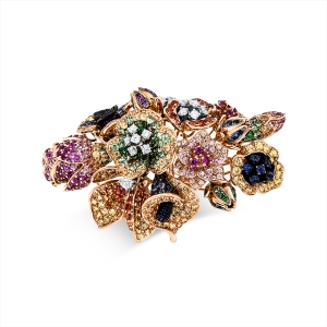 Ring 18 kt RG+WG Blume/Blumen, Fassung schwarz rhodiniert