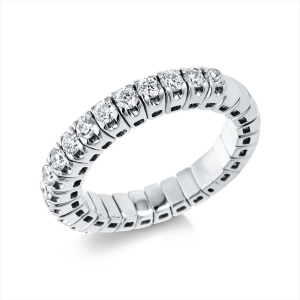 Ring 4er-Krappe 14 kt WG, Flex-Band, variabel, rhodinier