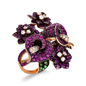 Ring 18 kt RG, Fassung teils schwarz rhodinie