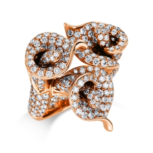 Pavé Ring  18kt Rotgold  Blume/Blumen mit 4,13ct Diamanten