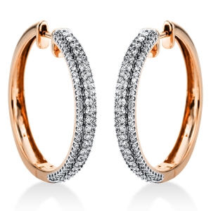 Pavé Creolen  18kt Rotgold Fassung rhodiniert mit 0,97ct Diamanten