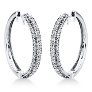 Pavé Creolen  18kt Rotgold Fassung rhodiniert mit 0,97ct Diamanten