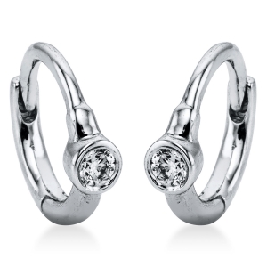 Solitaire Creolen Zarge 18kt Weißgold mit 0,06ct Diamanten