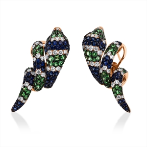 Creolen 18 kt RG Schlange, Fassung schwarz rhodiniert