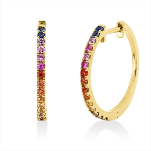 Creolen 18 kt GG, blue,pink,orange,yellow,green