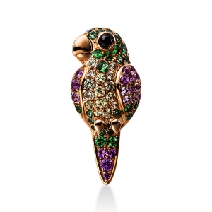 Pavé Anhänger  18kt Rotgold  Papagei mit Farbstein