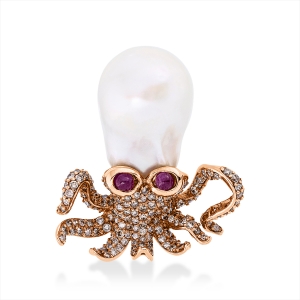 Anhänger 18 kt RG Oktopus, Fassung teils schwarz rhodinie