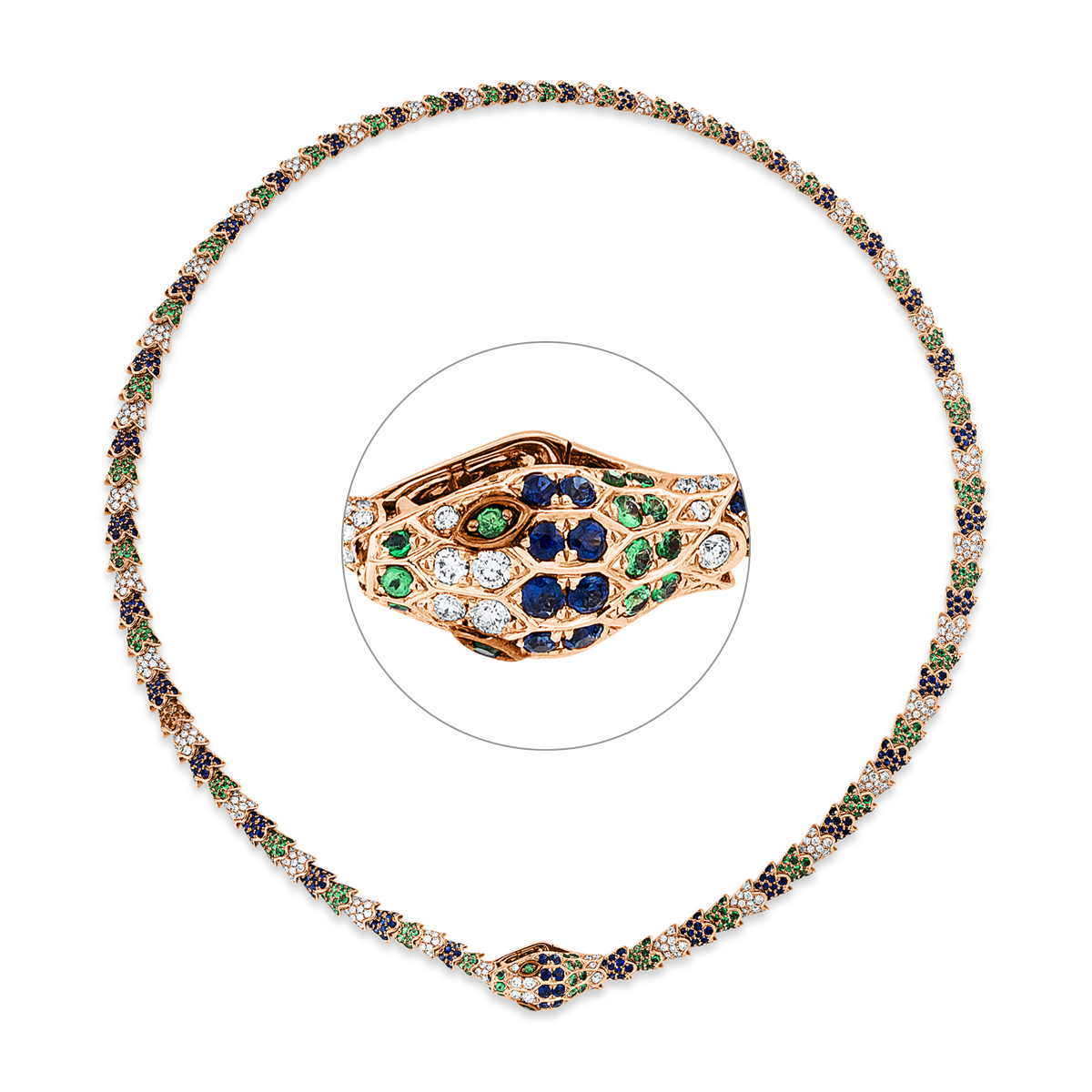 Collier 18 kt RG Schlange, Fassung teils schwarz rhodinie