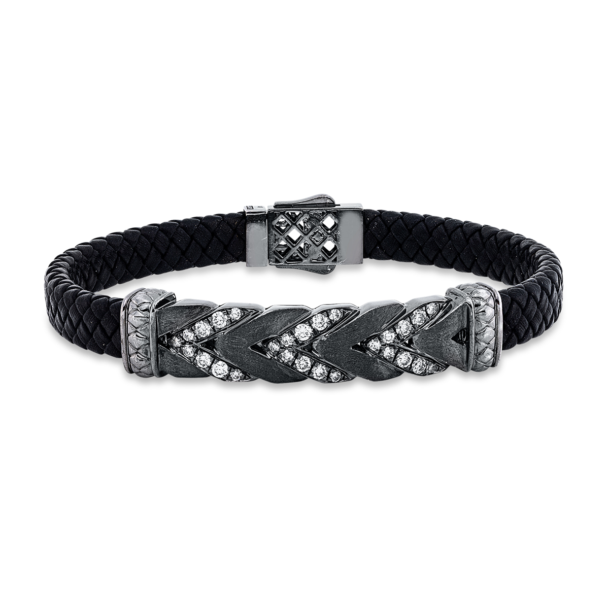 Armband 14 kt WG schwarz rhodiniert, mattiert,schwarzes Ba