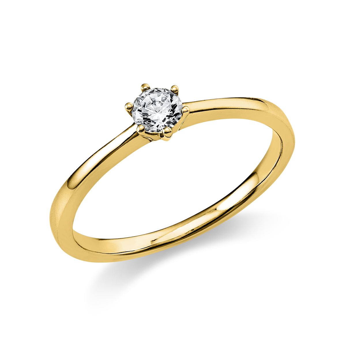Solitaire Ring 6er-Krappe 18kt Gelbgold mit 0,20ct Diamanten