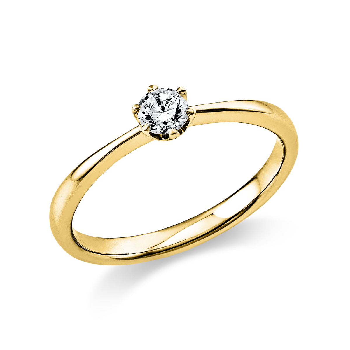 Solitaire Ring 6er-Krappe 18kt Gelbgold mit 0,20ct Diamanten