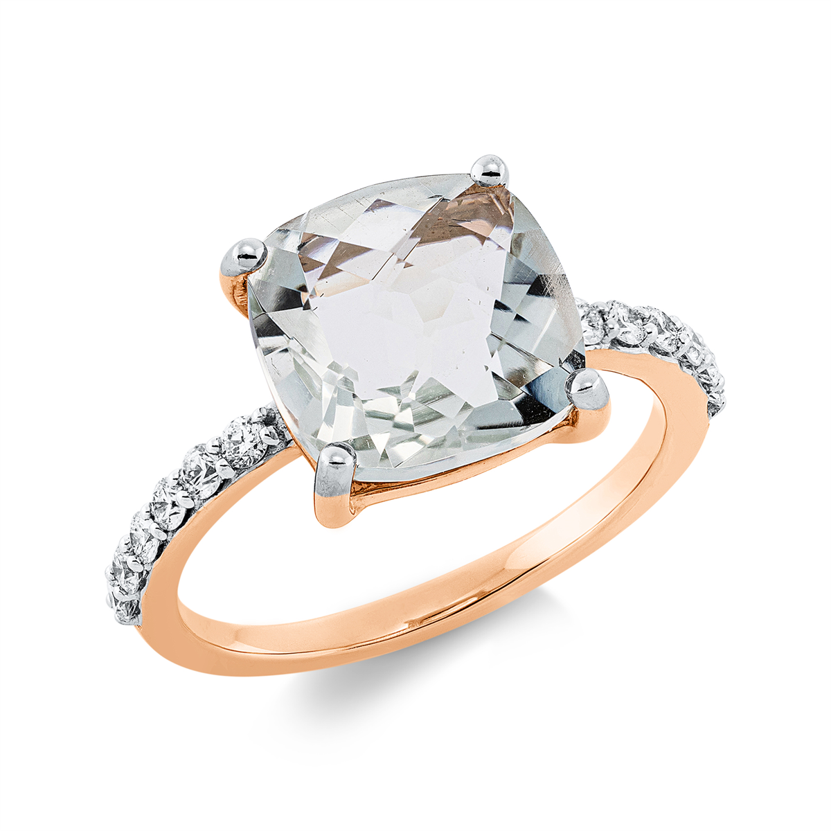 Ring 4er-Krappe 18 kt RG, Fassung rhodiniert