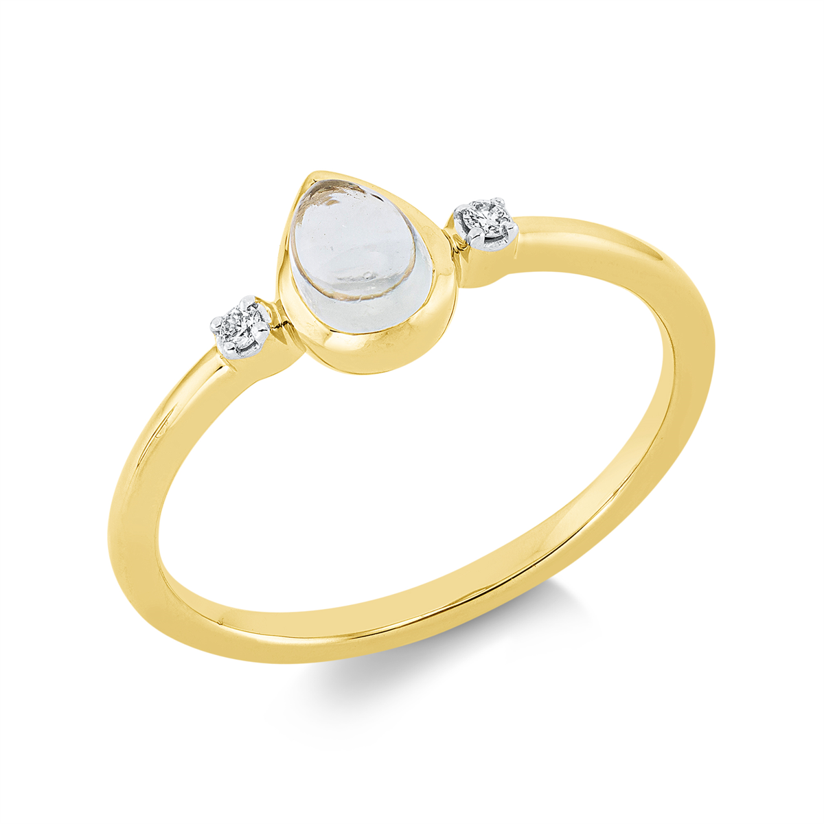 Ring 18 kt GG Tropfen, Fassung rhodiniert