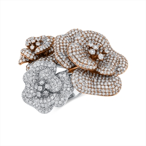 Pavé Ring  18kt Weißgold / Gelbgold / Rotgold  Blumen mit Farbstein