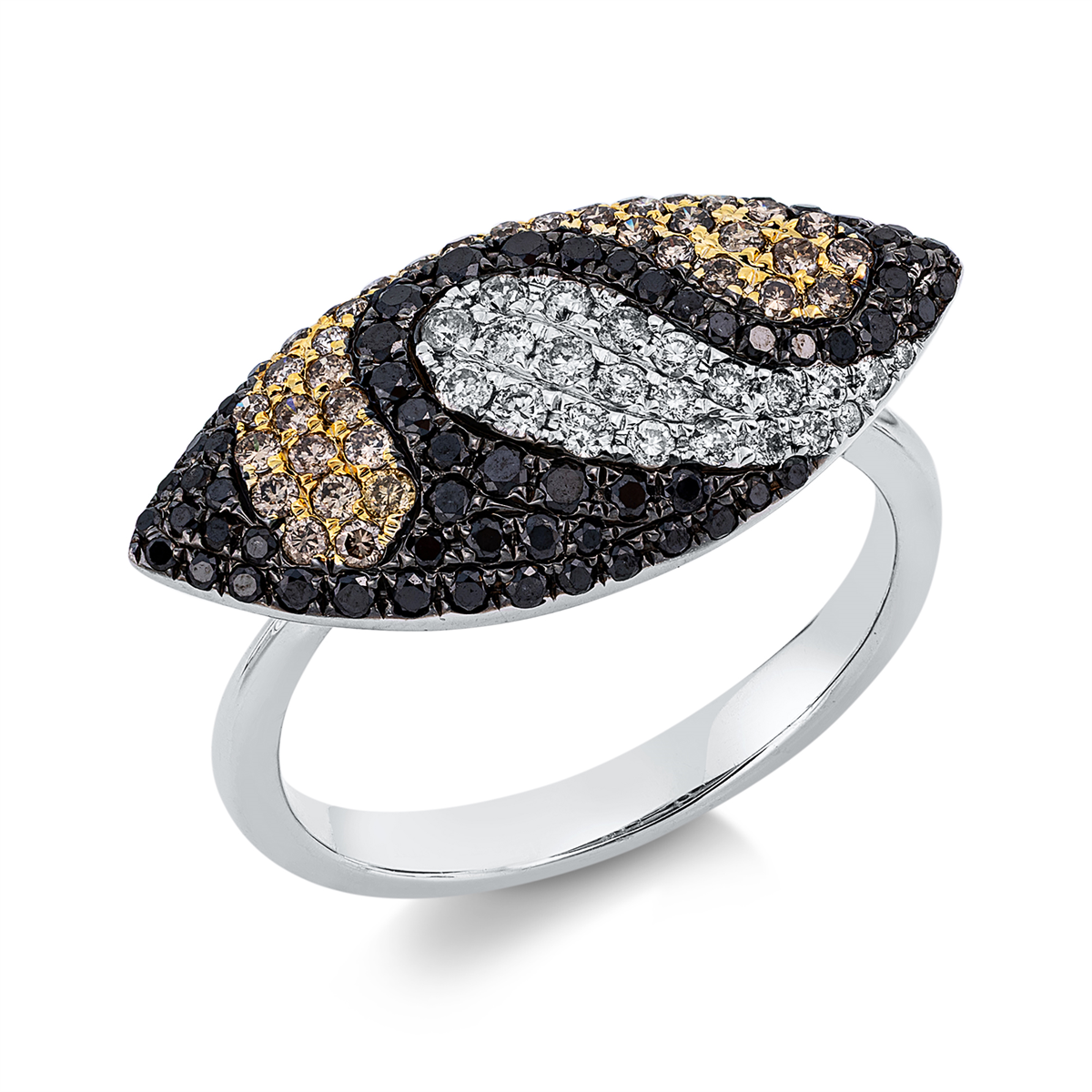 Ring 18 kt WG+GG, Fassung teils schwarz rhodinie